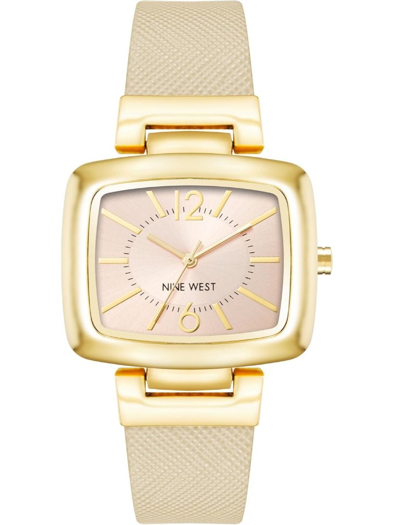 Nine West Women's Beige Analog Japanese Quartz Strap Rectangular Bracelet Watch